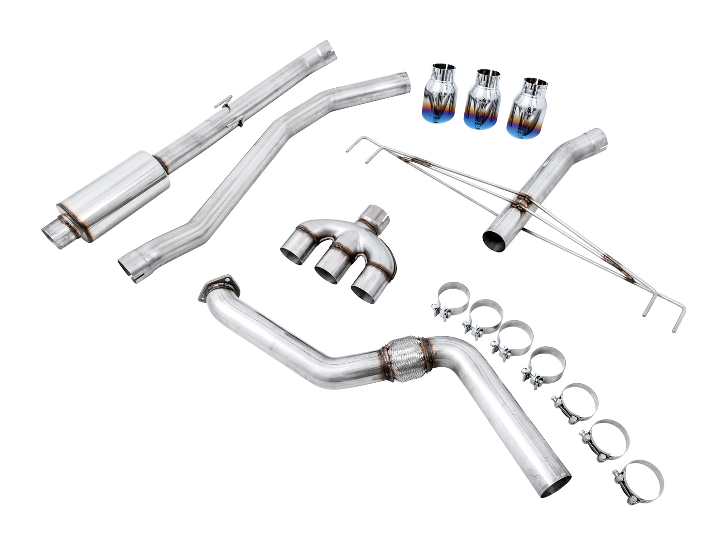 AWE FK8 Track pipework laid out on white with three Vapor Blue tips