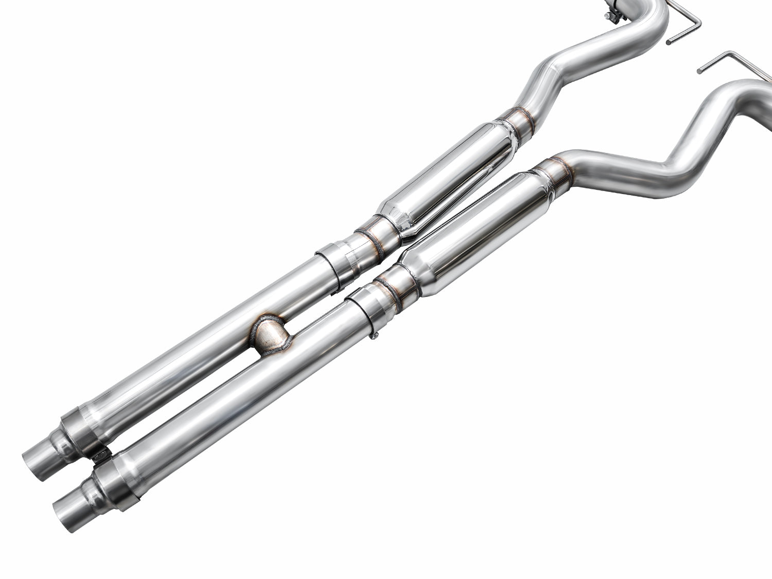 AWE Mustang Mach 1 H-pipe and axle tubes, full-length view