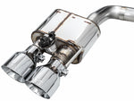 Close-up of the AWE Mach 1 SwitchPath valve section and 5-inch chrome tips