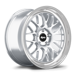 Silver aluminum wheel with multi-spoke design and polished lip on white background - APEX Wheels wheel for 18x9 ET42 5x112 - Brushed Clear - Machined Lip