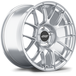 Silver alloy wheel with multi-spoke design, black center cap with white logo, five bolt pattern visible - APEX Wheels wheel for 18x9 ET30 5x120 - Brushed Clear