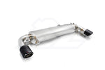 A top view of Fi EXHAUST Valvetronic Cat-Back System for BMW G20 / G21 320i B48 2019+ muffler with white background