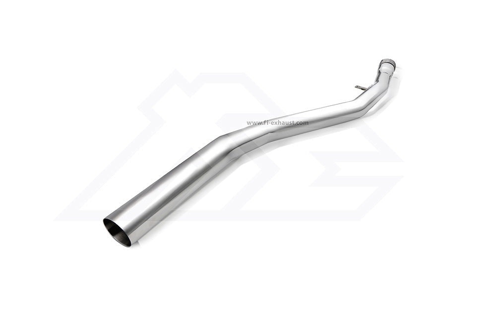 A top view of Fi EXHAUST Valvetronic Cat-Back System for BMW G20 / G21 320i B48 2019+ downpipe with white background