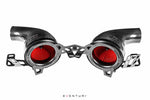 Dual intake assembly with carbon fiber tubes, red pleated air filters, and metal mounting brackets on white background - Eventuri intake for Porsche 911