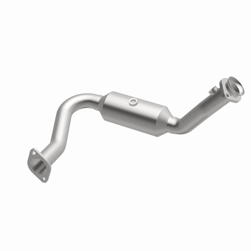 MagnaFlow 5451677 carb direct-fit catalytic converter, opposite front three-quarter view of the turntable spin