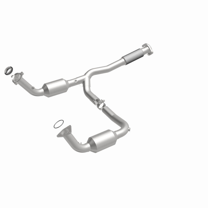 MagnaFlow 4451172 carb direct-fit catalytic converter, front three-quarter view of the turntable spin