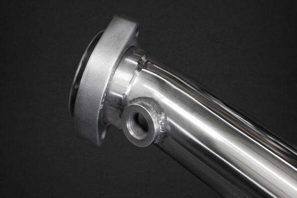 close view of Capristo Cat Delete Pipes for Ferrari 348 1989-1995 with black background