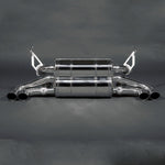 wide view of Capristo Valved Exhaust (CES3) for Ferrari 348 1989-1995 with black background