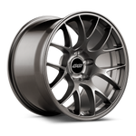 Two gunmetal gray alloy wheels with multi-spoke design and center caps isolated on white background - APEX Wheels wheel for 18x9.5 ET22 5x114.3 - Anthracite