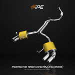 IPE stainless steel cat-back exhaust with gold-wrapped mufflers for the Porsche Macan 2.0T 95B