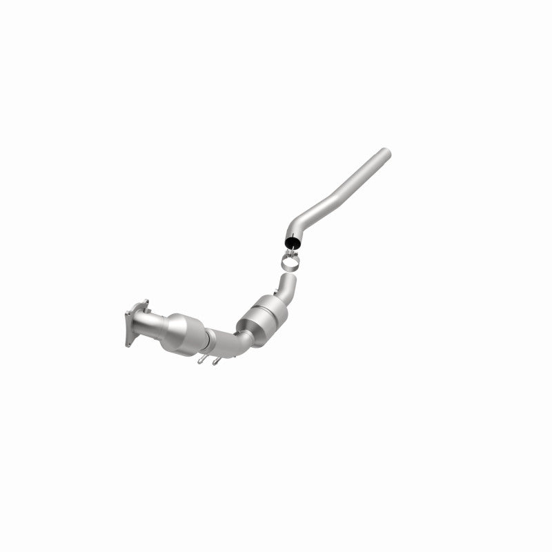 MagnaFlow 551361 carb direct-fit catalytic converter, opposite front three-quarter view of the turntable spin