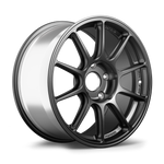 Gunmetal gray alloy wheel with ten-spoke design and polished lip rim on white background - APEX Wheels wheel for 18x11 ET57 5x120.65 - Satin Black