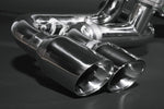 close view of Capristo Valved Twin Sound Exhaust Replacement Tips (Both Sides) for Ferrari 360 1999-2004 with black background