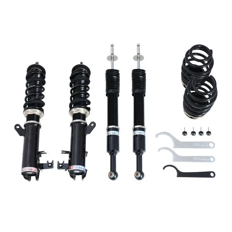 A front view of BC Racing BR Series Coilovers (GE) for Honda Fit 2009-2013 with white background