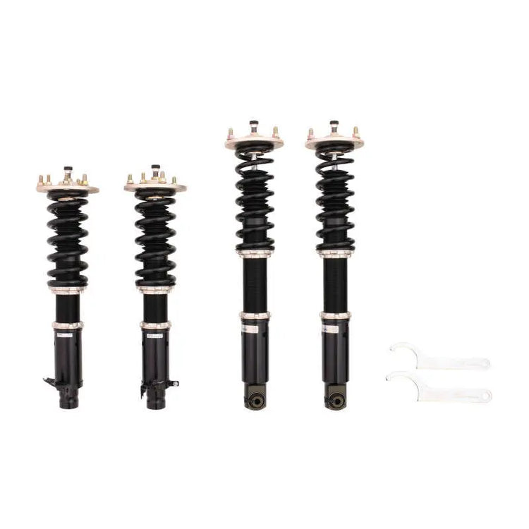 A front view of BC Racing BR Series Coilovers (KA9) for Acura RL 1996-2004 with white background