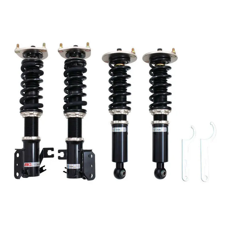 A front view of BC Racing BR Series Coilovers (A33) for Nissan Maxima 2000-2003 with white background