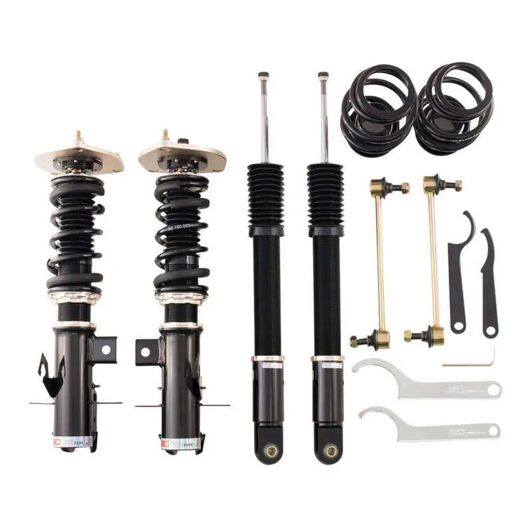 A front view of BC Racing BR Series Coilovers (B17) for Nissan Sentra 2013-2018 with white background 
