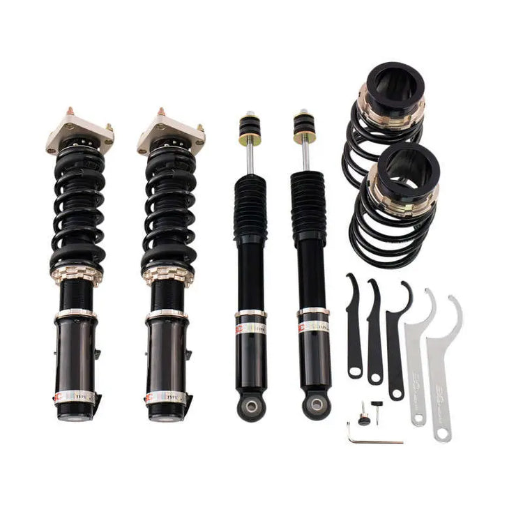 A top view of BC Racing BR Series Coilovers (SN95) for Ford Mustang 1994-2004 with white background