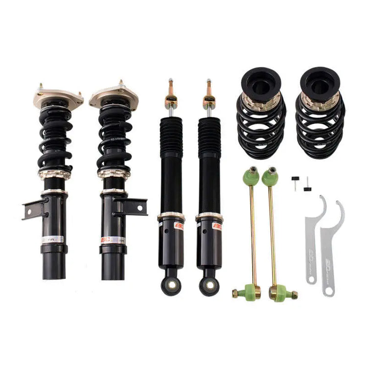A front view of BC Racing BR Series Coilovers (B6) for Volkswagen Passat 2006-2010 with white background