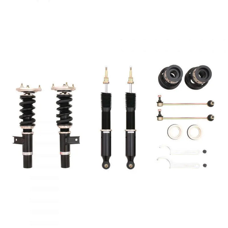 A front view of BC Racing BR Series 49.5mm Strut Coilovers (A5 (PQ35)) for Volkswagen Beetle 2012-2019 with white background