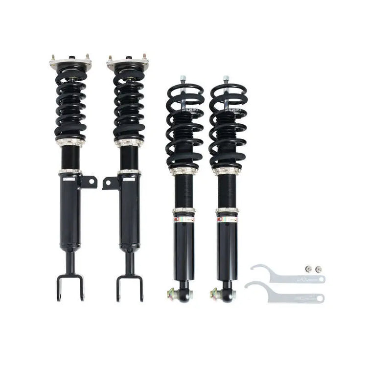 A front view of BC Racing BR Series Coilovers (F10) for BMW 5 Series RWD 2011-2022 with white background
