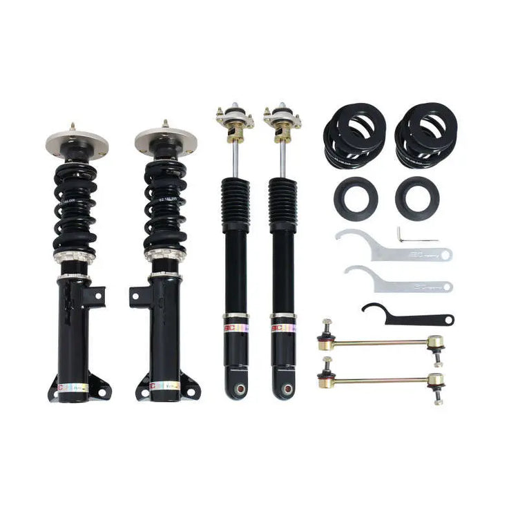 A front view of BC Racing BR Series Coilovers (E85M) for BMW Z4 M Roadster 2006-2008 with white background