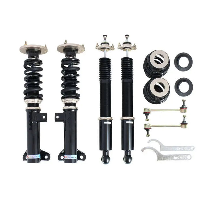 A front view of BC Racing BR Series Coilovers (E36 M3 RWD) for BMW M3 1995-1999 with white background