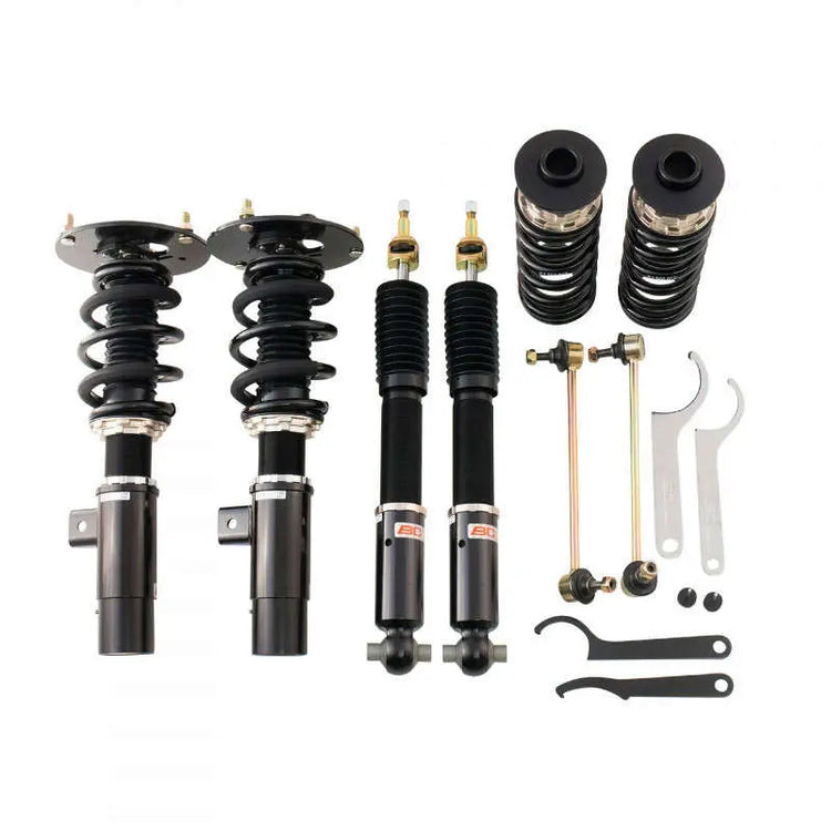 A front view of BC Racing BR Series 3-Bolt Top Coilovers (F30) for BMW 3 Series RWD 2012-2018 with white background