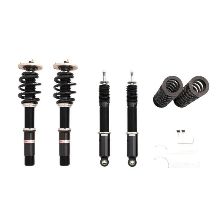 A front view of BC Racing BR Series Coilovers (E39 RWD) for BMW 5 Series Wagon 1995-2003 with white background