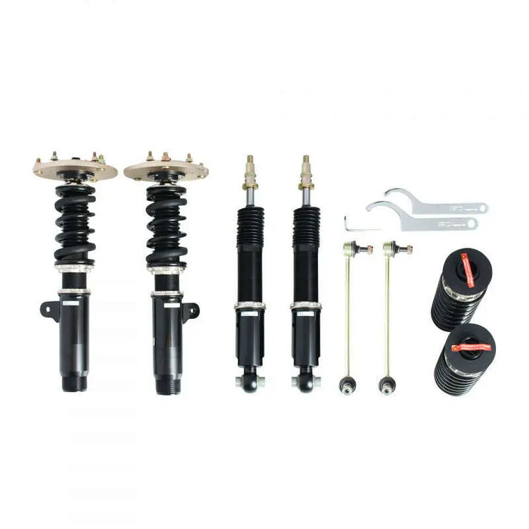 A front view of BC Racing BR Series 3-Bolt Top Coilovers (F80/F82) for BMW M4 2015 with white background