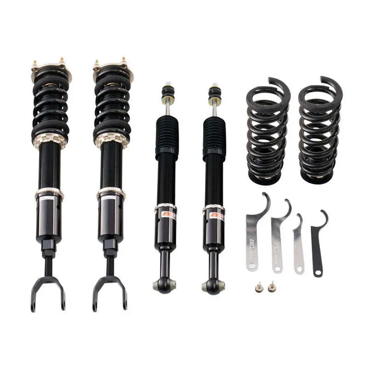 A front view of BC Racing BR Series Coilovers (W211) for Mercedes-Benz E55 AMG / E63 AMG 2003-2009 with white background