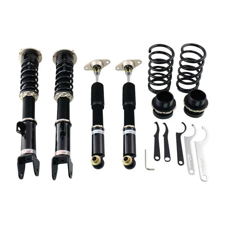 A front view of BC Racing BR Series Coilovers (BH) for Hyundai Genesis 2009-2014 with white background