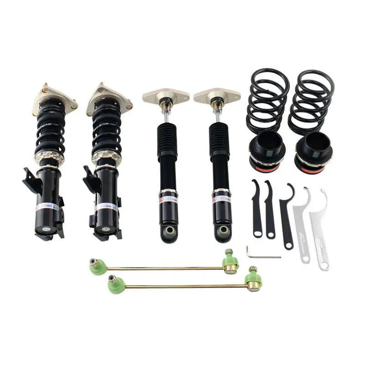 A front view of BC Racing BR Series Coilovers (BK) for Hyundai Genesis Coupe 2010-2016 with white background