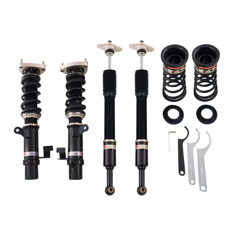 A front view of BC Racing BR Series Coilovers (BK3P) for Mazda 3 2004-2013 with white background