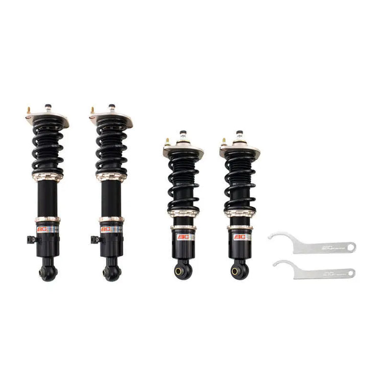 A front view of BC Racing BR Series Coilovers (NA8C/NB8C) for Mazda Miata 90-97/99-05 with white background