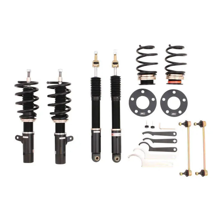 A front view of BC Racing BR Series Coilovers (F55/F56) (w/ DDC) for Mini Cooper 2014-2024 with white background