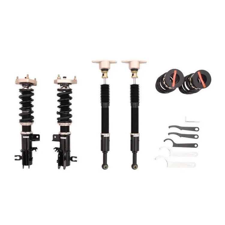 A front view of BC Racing BR Series Coilovers (DJ3FS) for Scion iA 2016 with white background