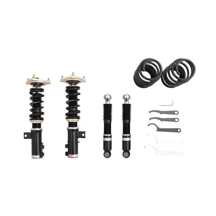A front view of BC Racing BR Series Coilovers for Kia Forte Sedan / Koup 2010-2013 with white background