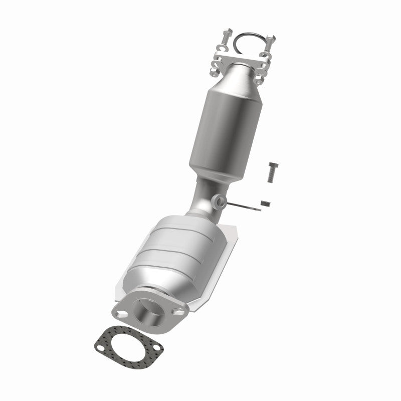 MagnaFlow 5481143 carb direct-fit catalytic converter, opposite rear three-quarter view of the turntable spin