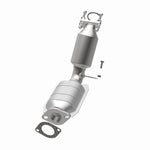 MagnaFlow 5481143 carb direct-fit catalytic converter, opposite rear three-quarter view of the turntable spin