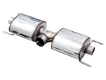 AWE Track-to-Touring kit for Subaru BRZ: rear section with two polished 180 Technology resonators