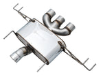 AWE FL5 Track-to-Touring kit: 180 Technology muffler with trident merge and hanger frame on white