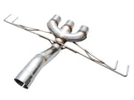 AWE FL5 Touring-to-Track kit: straight rear pipe into a three-outlet trident merge with hanger bars