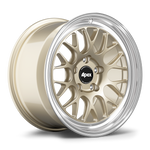 Two bronze finished alloy wheels with polished chrome lip and multi-spoke design on white background - APEX Wheels wheel for 17x9 ET30 5x120 - Gloss Motorsport Gold - Machined Lip