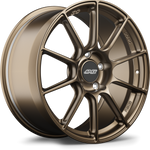 Bronze finished alloy wheel with ten-spoke design and center cap on white background - APEX Wheels wheel for 19x9 ET50 5x130 - Satin Bronze