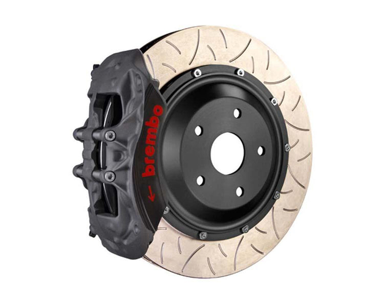 A front view of Brembo Race Front Big Brake Kit 380x35 2-Piece 6-Piston Type 3 Semi-Float Rotors for Honda Civic Type-R (FL5) with white background