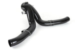 Three-quarter view of the carbon fiber Y-pipe with gloss prepreg weave and aluminum fittings - IPD for Porsche 991.1 Turbo