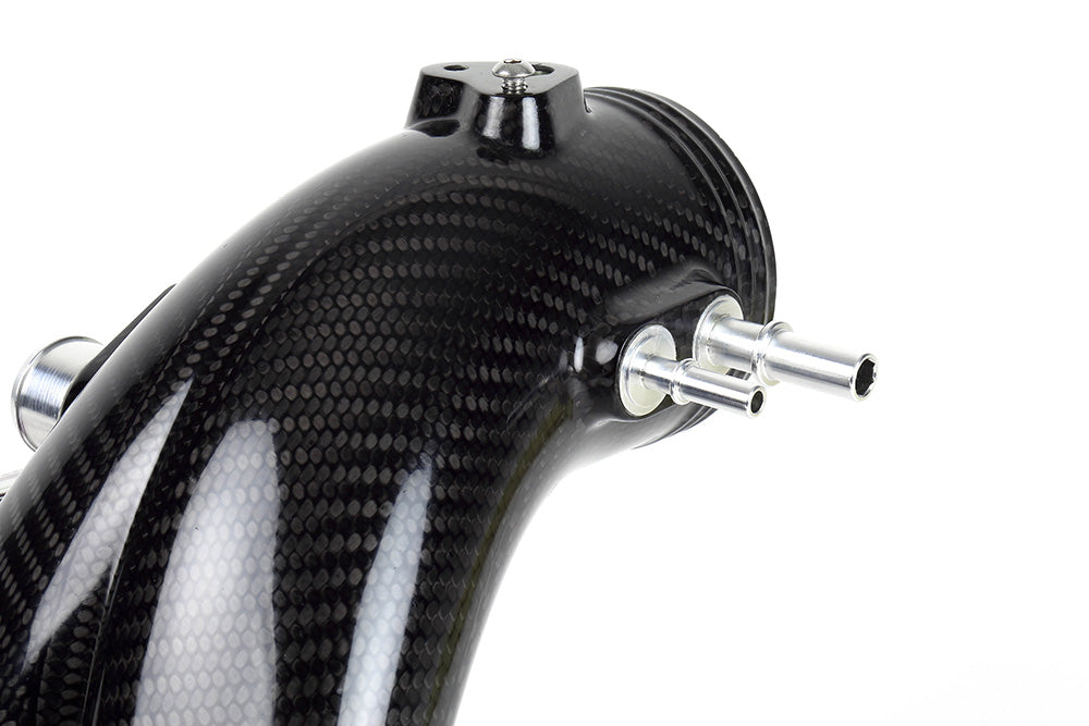 Carbon fiber Y-pipe throttle body end with twin machined aluminum vacuum barbs - IPD for Porsche 991.2 Turbo