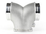 Side profile of the Competition Y plenum showing the twin-runner merge into the throttle body neck - IPD for Porsche 997.1 Carrera
