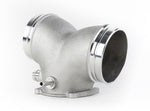 74mm Y plenum three-quarter view with polished inlets, breather nipple and vacuum port - IPD for Porsche 987.1 Cayman